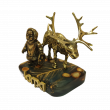 ЛМ Оленевод с оленем, латунь, 55мм, подставка из эпоксидной смолы - Сувенирная фабрика